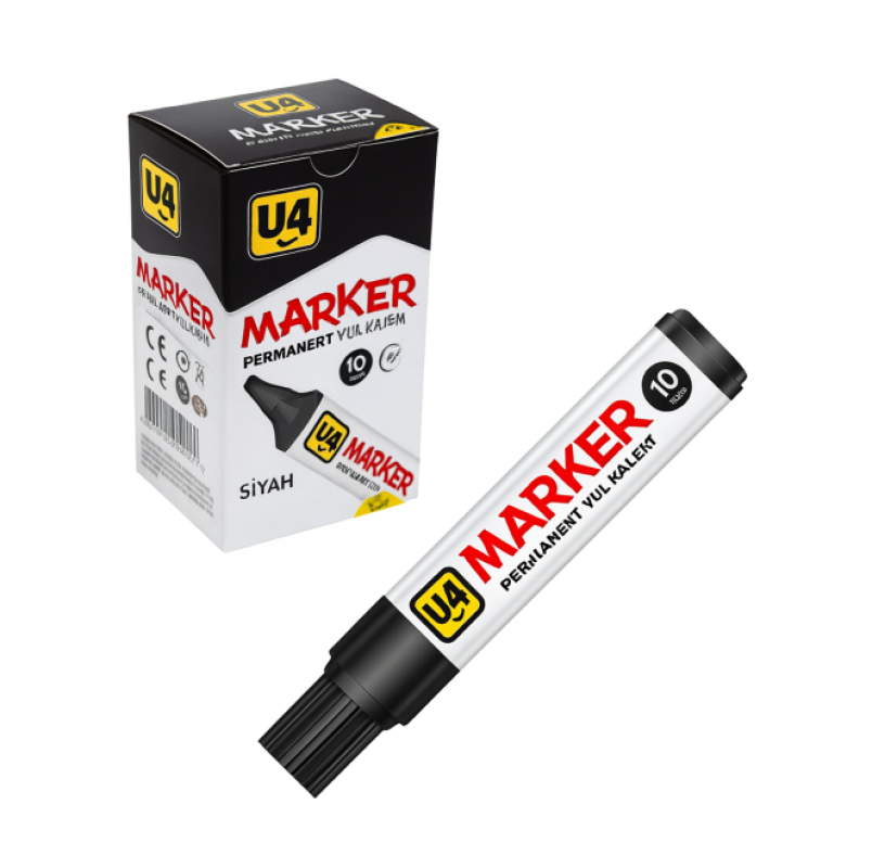 U-4 KOLİ KALEMİ KESİK UÇ 10 MM SİYAH 6 LI