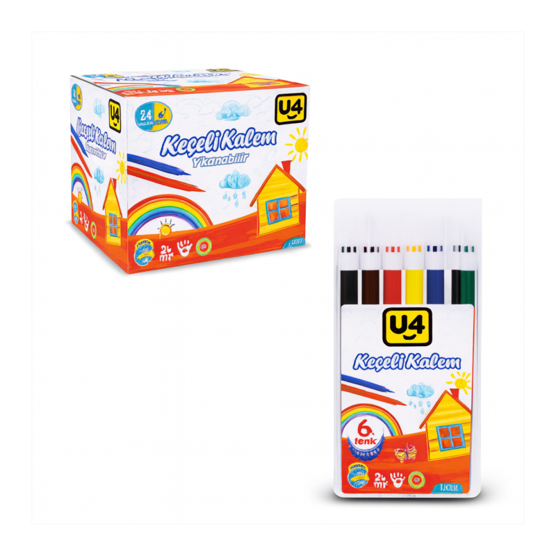 U-4 KEÇELİ BOYA KALEMİ 6 RENK 24 LÜ U4-1039