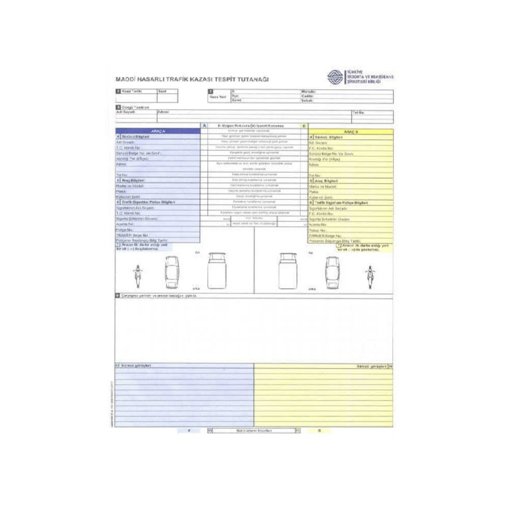 TRAFİK KAZASI TESPİT TUTANAĞI OTOKOPİLİ 50 Lİ