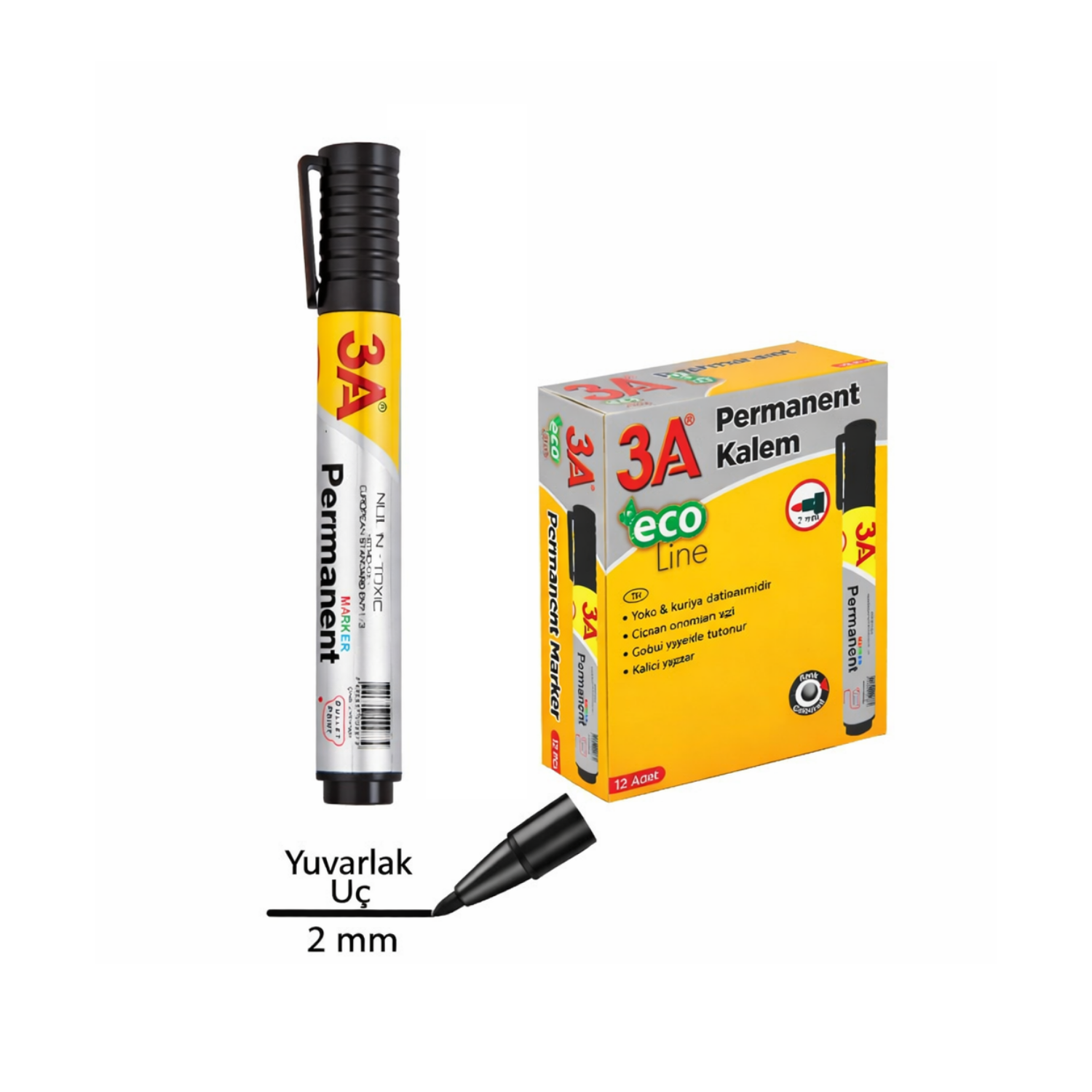 3A PERMANENT SİYAH TAHTA KALEMİ 12 Lİ