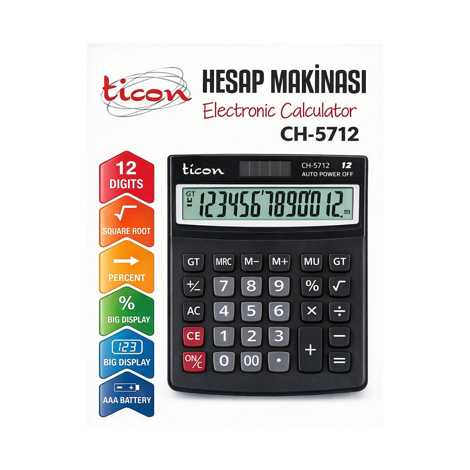 TİCON HESAP MAKİNESİ CH-5712 12 HANE 17X12,5 CM