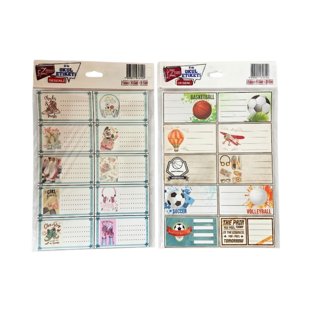 OKUL ETİKETİ 3 LÜ DESENLİ 30 LU