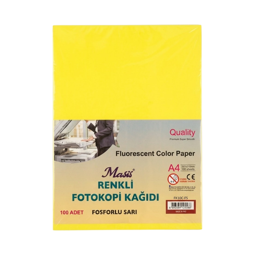 MASİS FOSFORLU SARI RENKLİ FOTOKOPİ KAĞIDI 100 LÜ