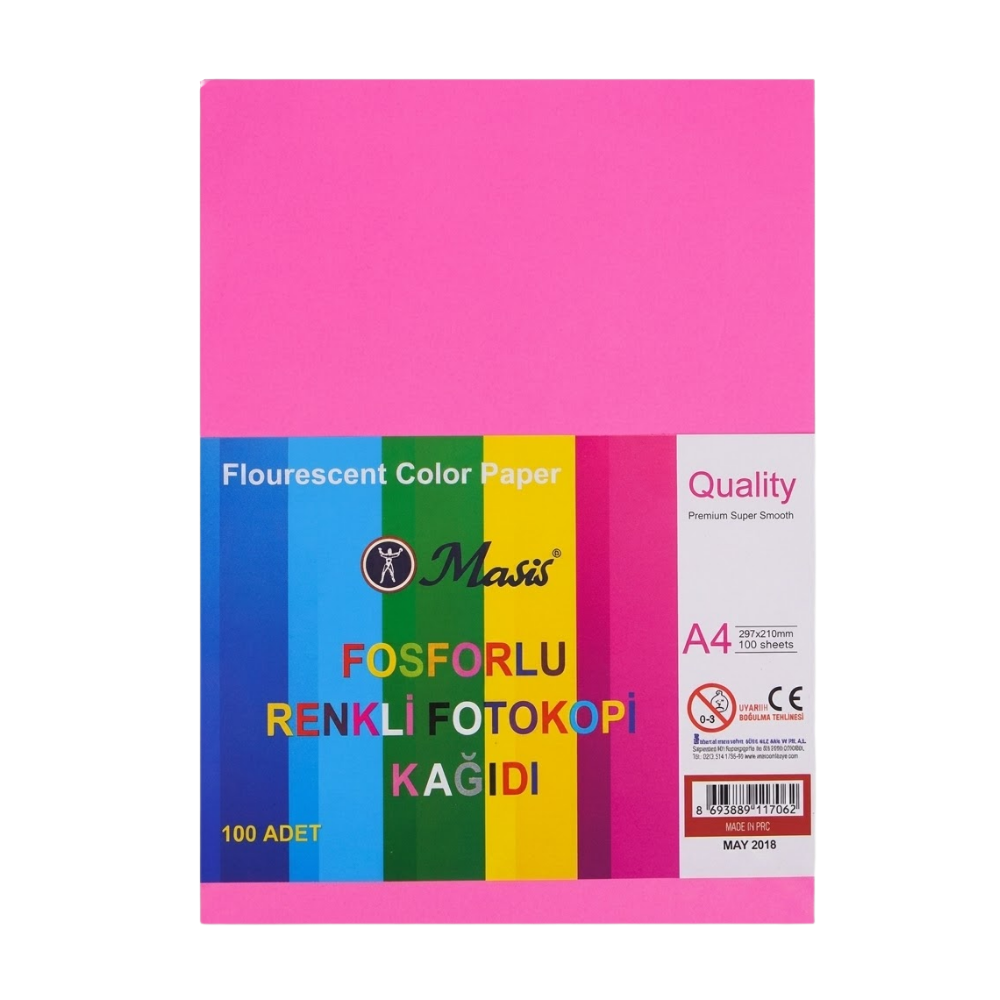 MASİS FOSFORLU KARIŞIK RENKLİ FOTOKOPİ KAĞIDI 100 LÜ