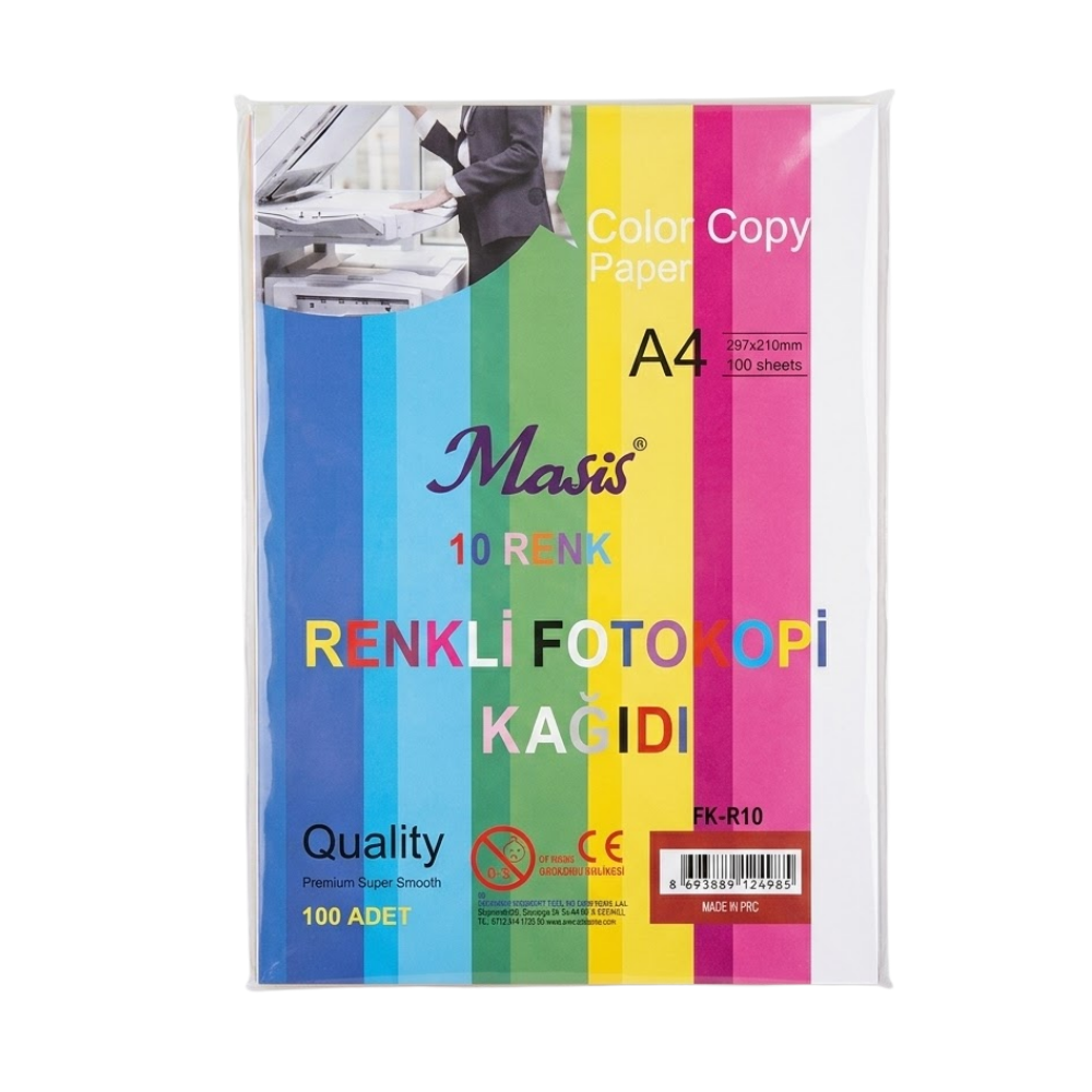 MASİS KARIŞIK RENKLİ FOTOKOPİ KAĞIDI 100 LÜ