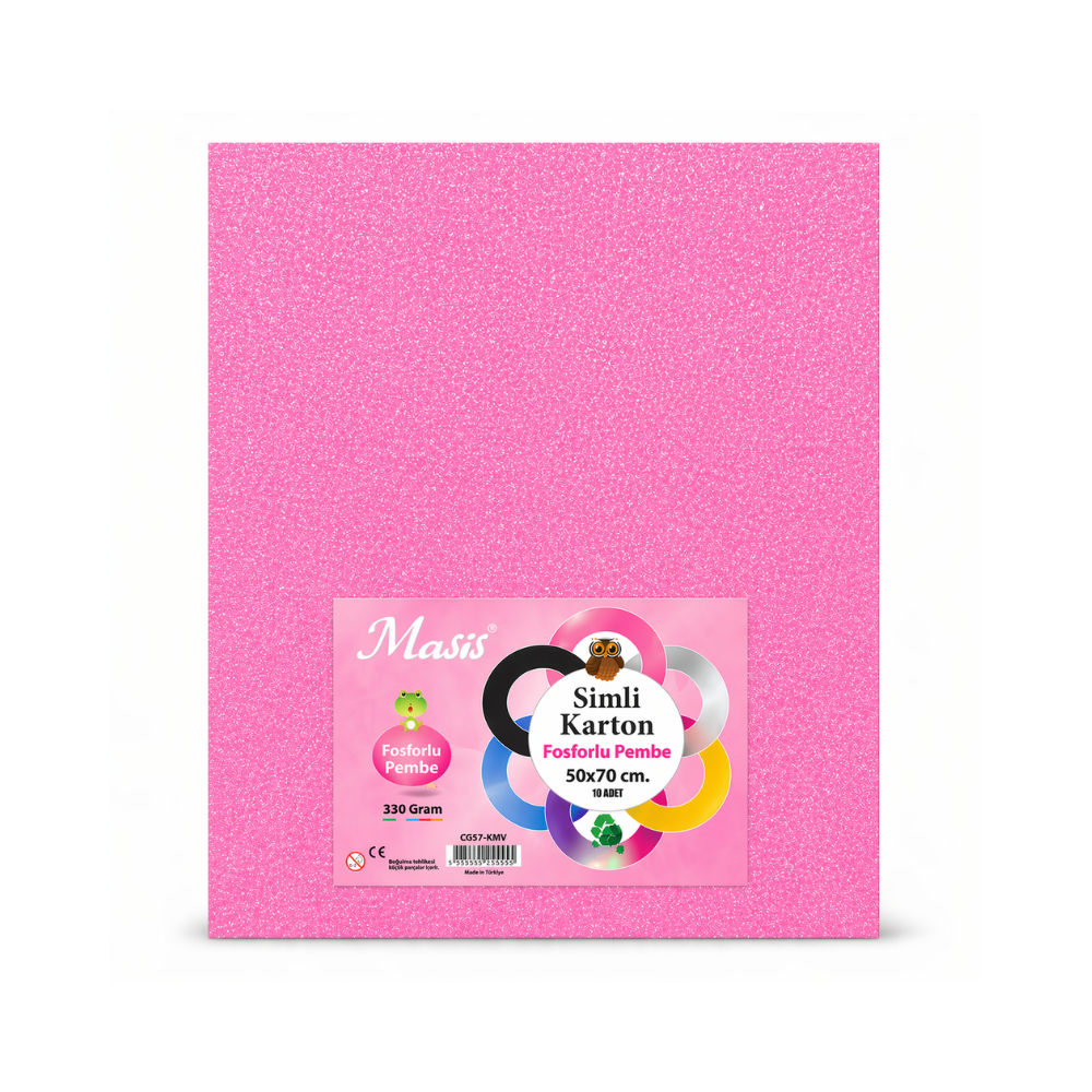 MASİS 50X70 FOSFORLU PEMBE SİMLİ KARTON 330 GR 10 LU