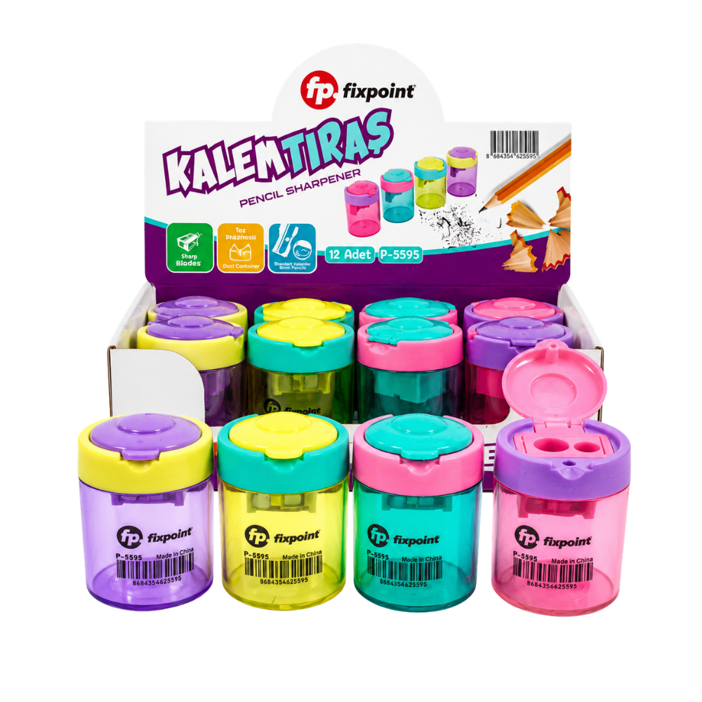 FİXPOİNT KALEMTRAŞ ÇİFTLİ PASTEL YUVARLAK KUTULU 12 Lİ P-5595