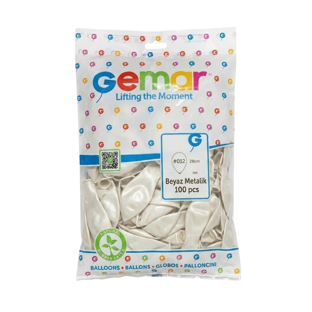GEMAR METALİK BEYAZ BALON 100 LÜ 028