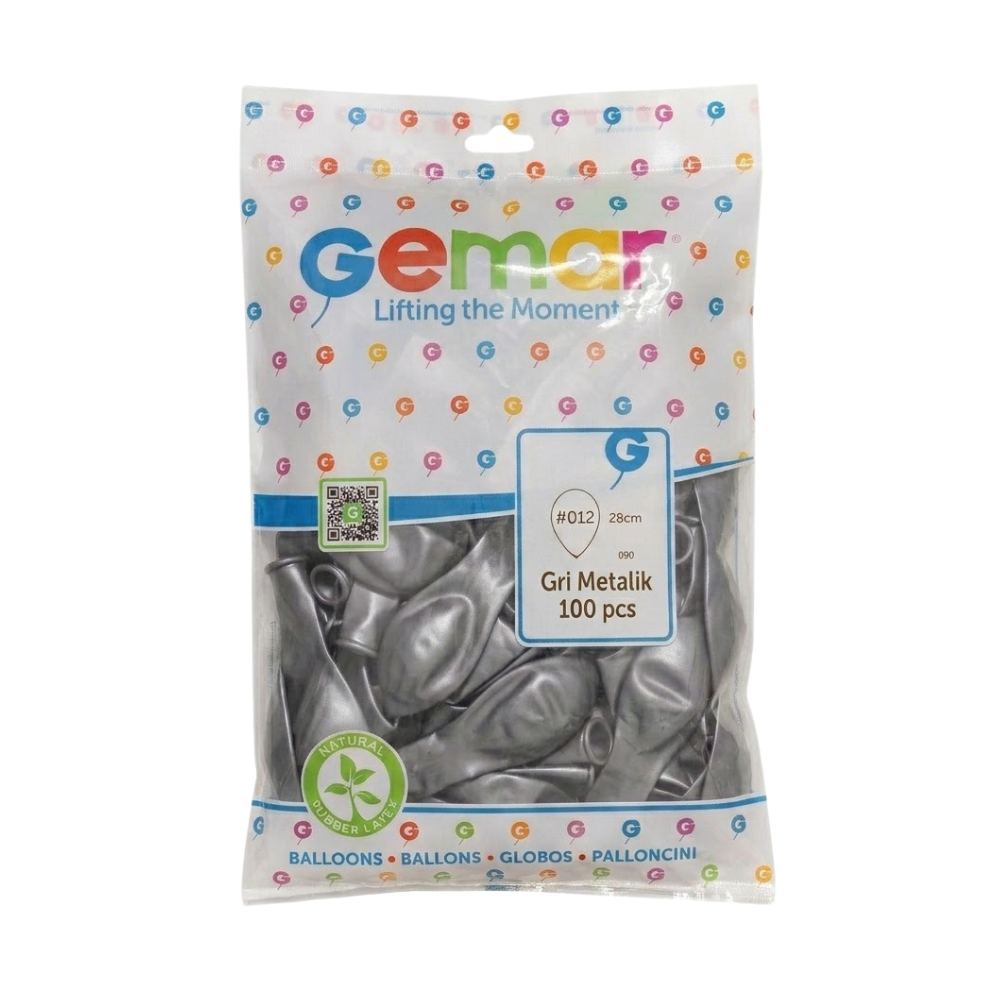 GEMAR METALİK GRİ SİLVER BALON 100 LÜ 038