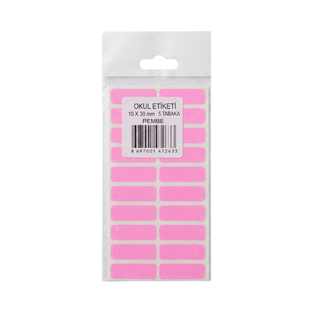10x30 OKUL ETİKETİ PEMBE 5 TABAKA 12 Lİ